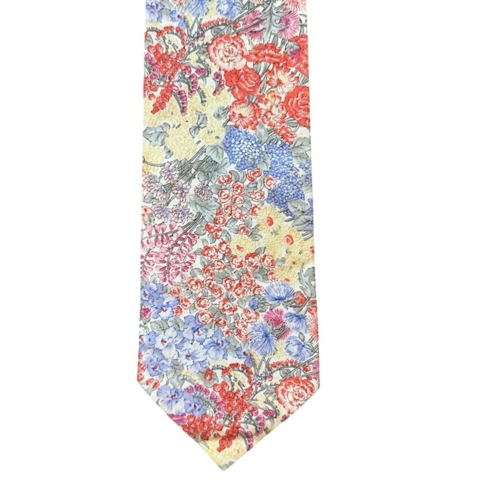 Basic Elements Mens Floral Cotton Necktie Multi Color Botanical Made in USA